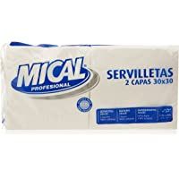 Mical Servilletas- Color Blanco- 2 Capas- 30 x 30 cm - Pack de 2 x 100 Unidades - Total: 200 Unidades